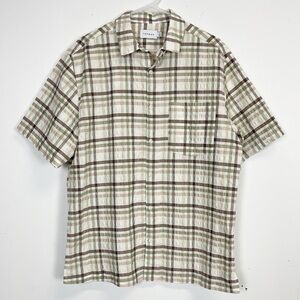 NEW Topman Shirt Mens Medium Tan Beige Plaid Short Sleeve Shirt Button Up NWOT